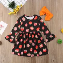 

2018 New Kids Baby Girls Halloween Dress Bowknot Princess Party Dresses Clothes Girls Long Flare Sleeve Dresses