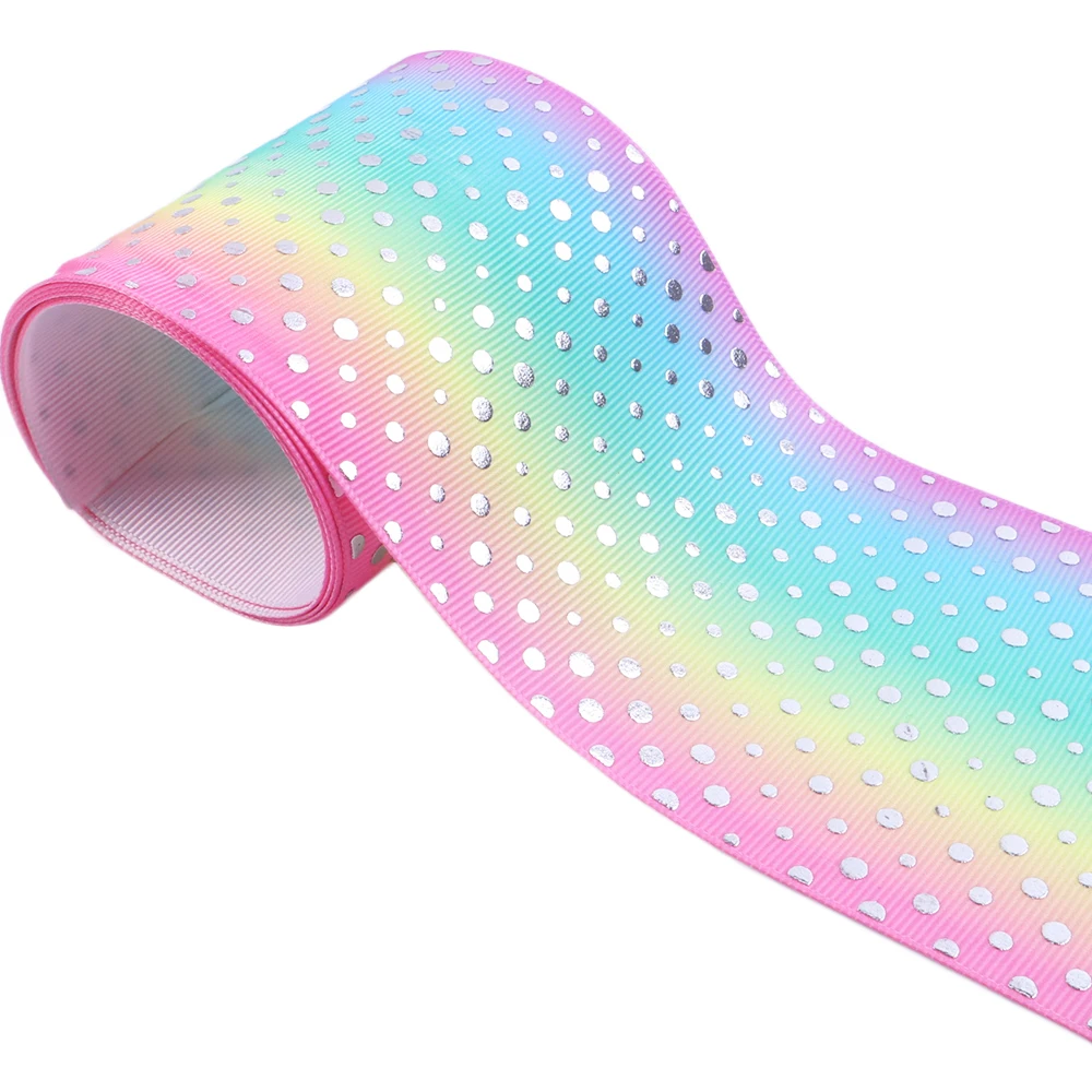 

David accessories 3"75mm dot rainbow polyester grosgrain tape ribbon 10yds,DIY handmade materials,wedding gift wrapping,10Yc4109
