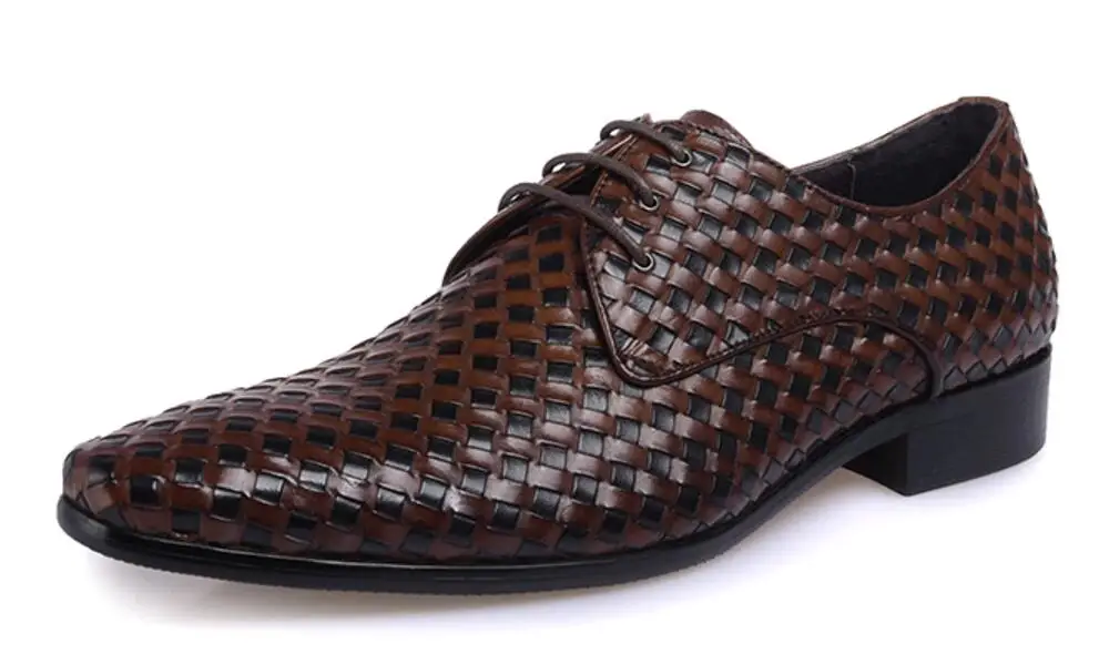 SIPRIKS/мужские туфли из натуральной плетеной кожи; Туфли-оксфорды с острым носком; цвет черный, коричневый; плетеные кожаные туфли; обувь для офиса; обувь для вечеринок; 44 - Цвет: balck brown