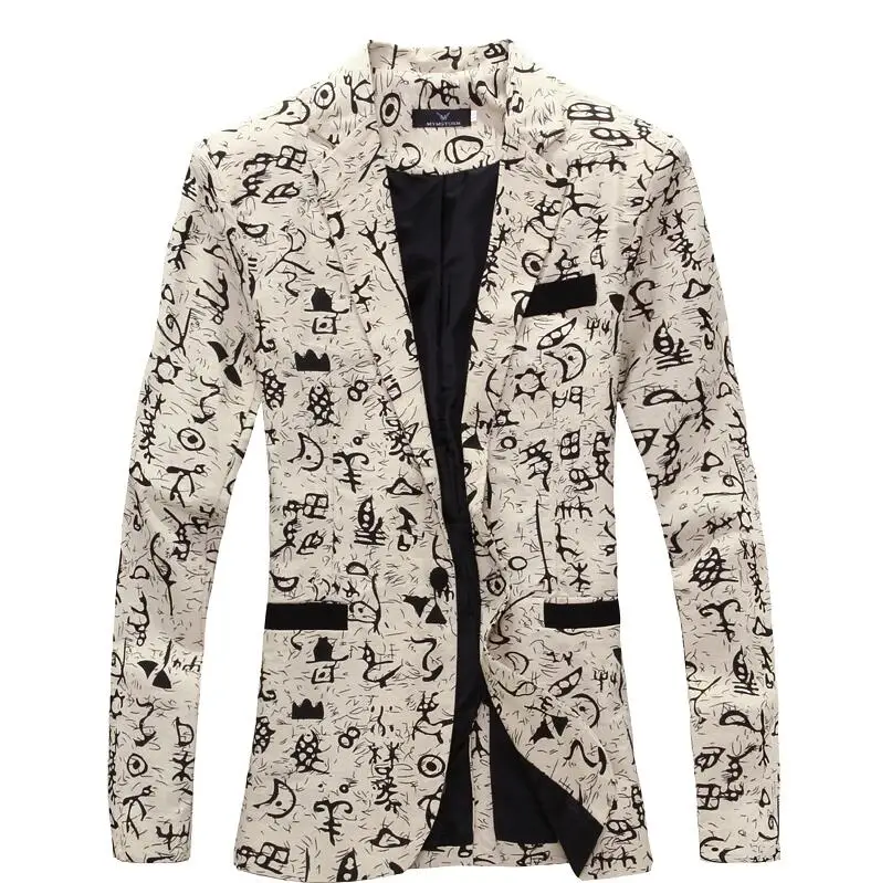 Beige Blazer WSGYJ, Мужской Блейзер,, брендовый, мужской пиджак, фанки, Оракул, с принтом, пальто, однобортный, Повседневный, Блейзер, Masculina - Цвет: Beige Blazer