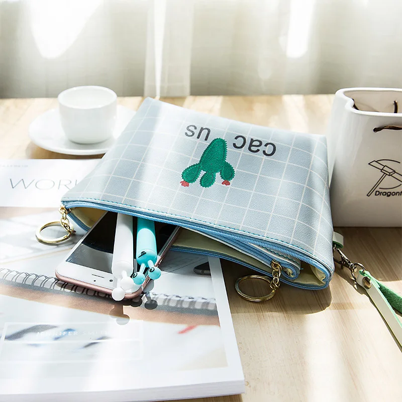 

Kawaii Cactus Pencil Case Creative Grid Pen Case Cute Large Capacity Pencilcase For Girls Gifts Back To School Office Supplies