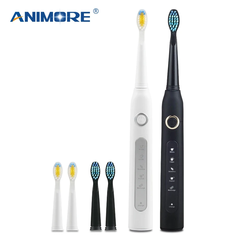ANIMORE Sonic Electric Toothbrush USB Charge Rechargeable Tooth Brushes with 3pcs Replacement Heads 5 Modes Waterproof ET-03 | Бытовая
