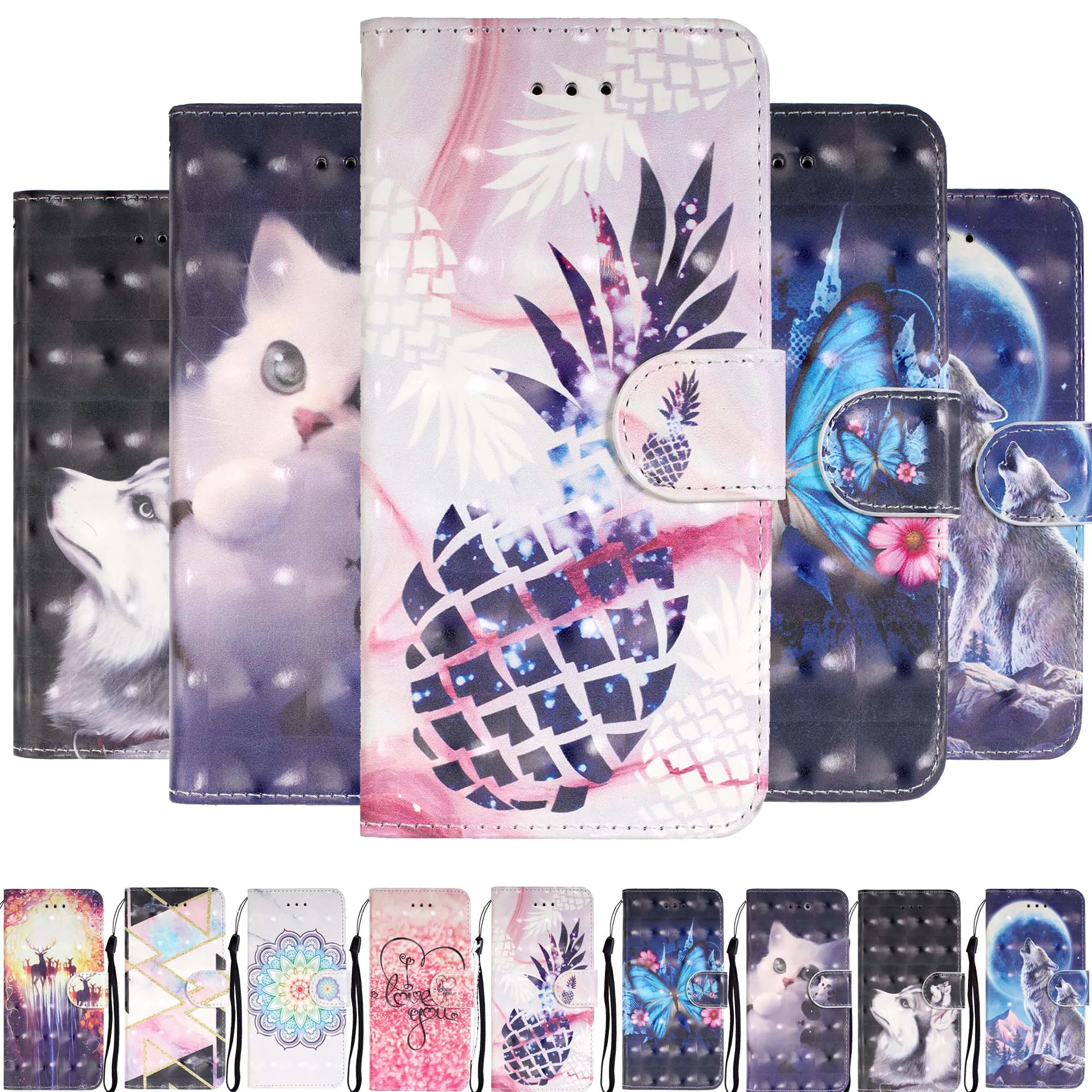 

Phone Case For Samsung S10 Case For Samsung A7 2018 S9 Plus Note 9 S10E A6 J4 J6 2018 cover 3D Vision Painted Flip Leather Cases