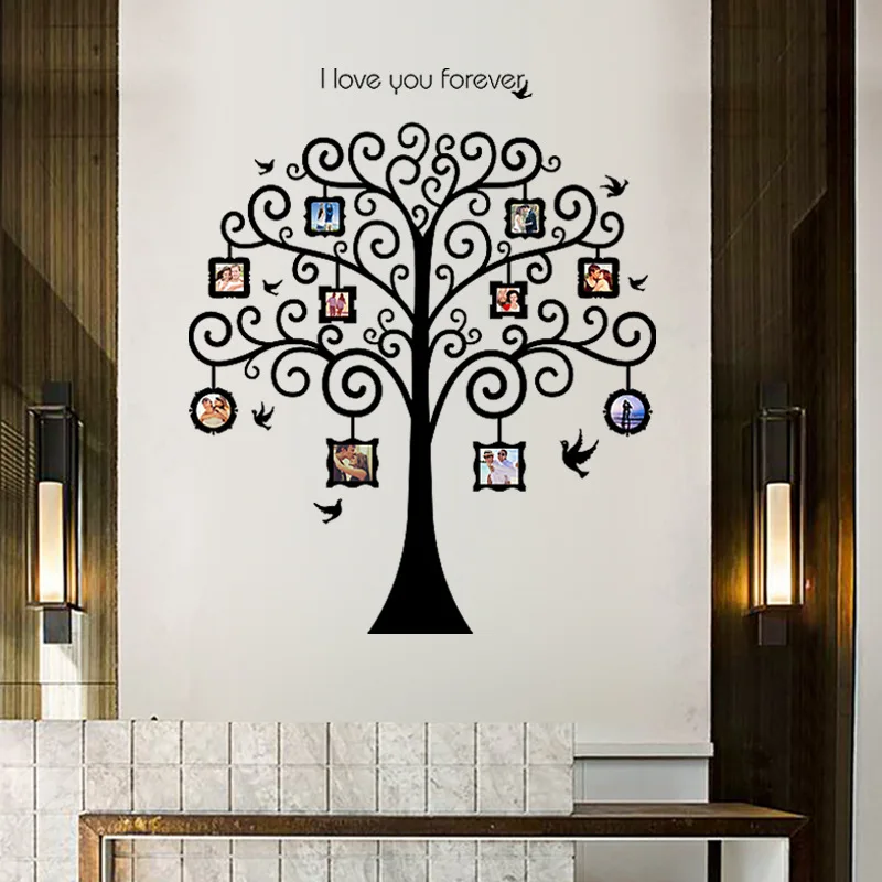 3D Large Size Black photo frame tree Stickers Romantic entrance bedroom