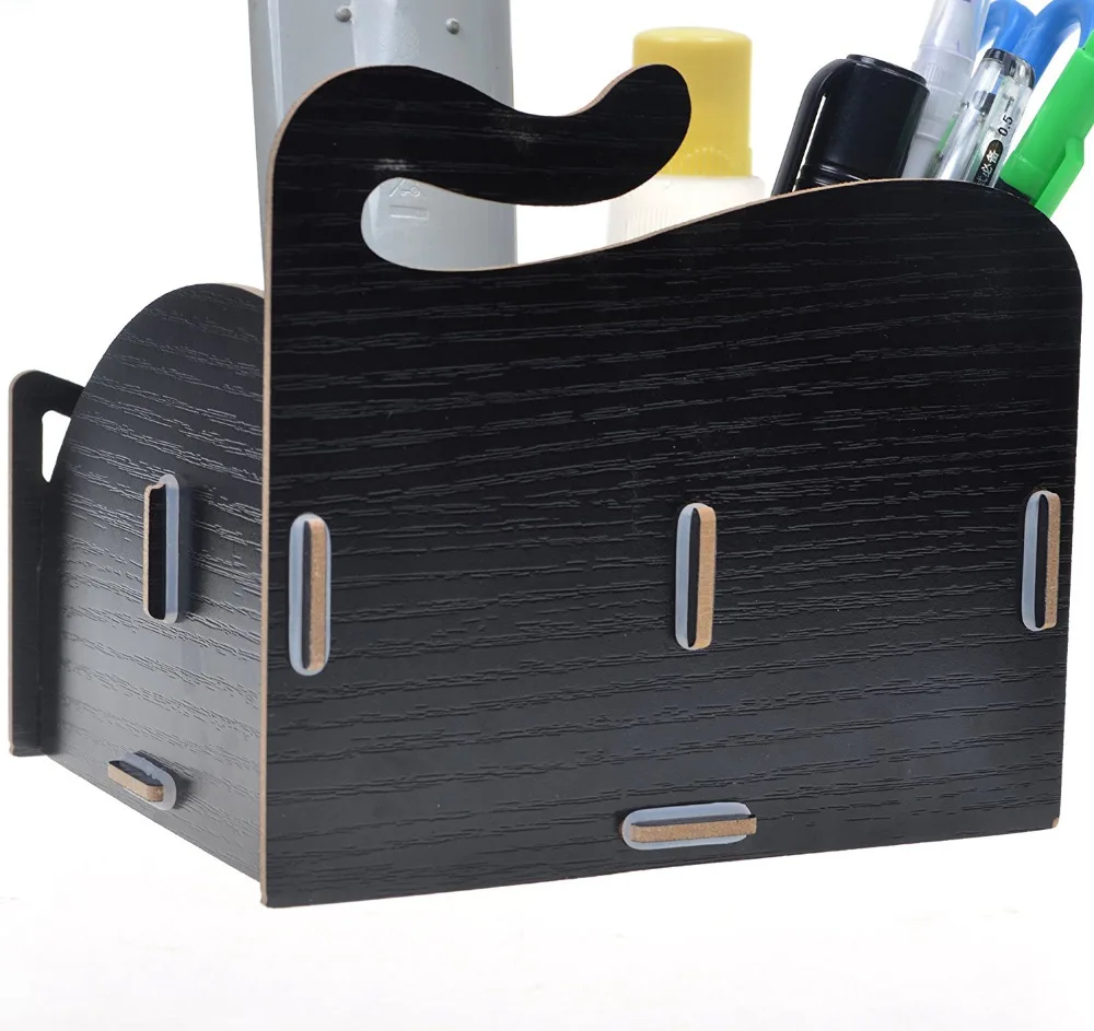 XRHYY Wood DIY Assemble Cute Cat Pen Pencil / Cosmetic Holder Desk Organizer for Home, Office (Black Color)