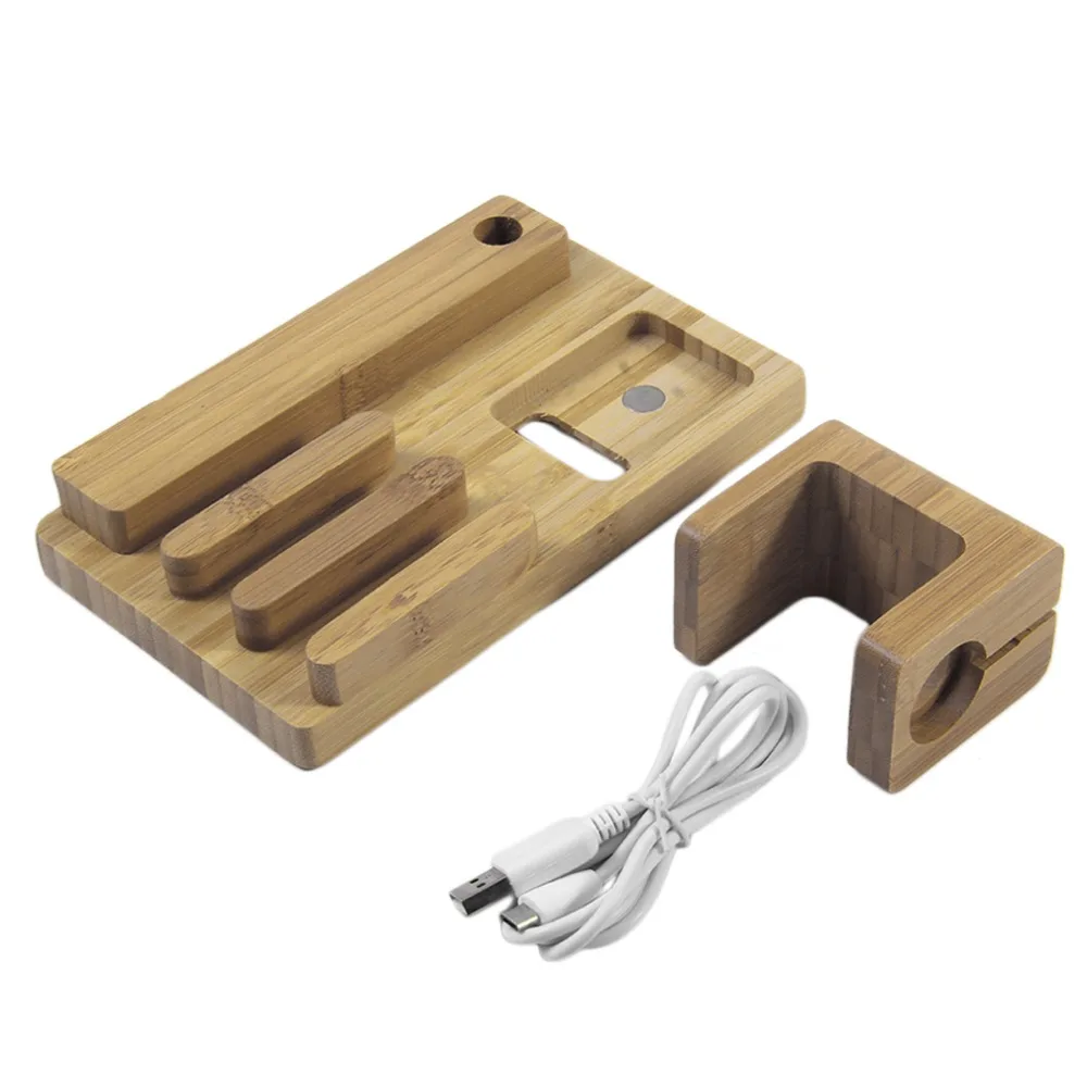 

Multi-Functional Bamboo Wood Charging Station 4USB Universal Charging Stand For Desktop Phone For iPad For Apple Watch