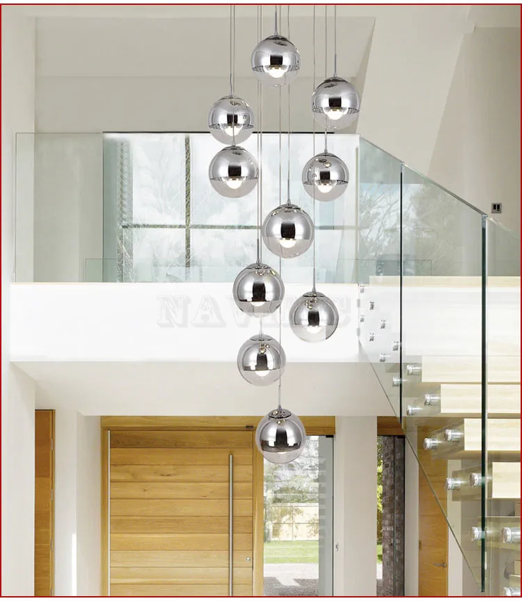 Подвесной светильник led современный Nordic Творческий лестницы гостиная подвесной стеклянный шар лампа длинные шнур для подвесного