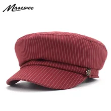 Русская популярная женская кепка в стиле милитари с плоским верхом, кепка в армейском стиле темно-синего цвета, модная полосатая кепка черного, синего, красного цвета, кепки для студентов, газетная Кепка