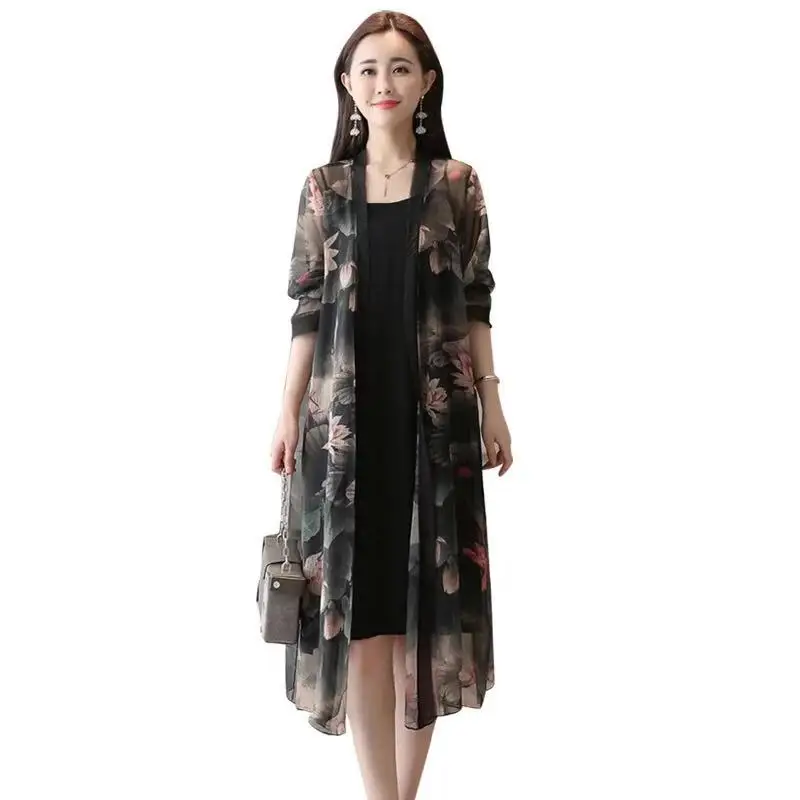 

summer women's clothing print chiffon shirts sun-proof shirts anti-sunburn maternity shirts pregnancy summer clothing plus size