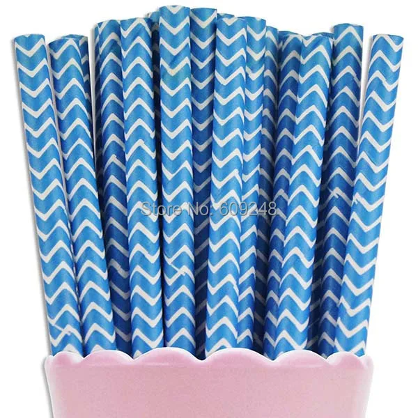 

100 Pcs Mixed Colors Printed Royal Blue Chevron Paper Straws, Cheap Vintage Biodegradable Bulk Party Paper Drinking Straws