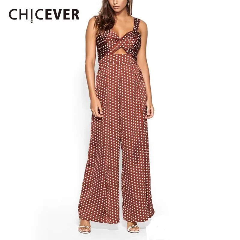 

CHICEVER Summer Sexy Dot Women Jumpsuit Strapless Spaghetti Strap High Waist Pockets Loose Regular Full Length Female Jumpsuits