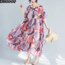 DIMANAF женское платье Лето Большой Размеры шифон пляжный отдых Vestidos плюс розовый женский Повседневное сарафан Костюмы 2018 с подкладкой