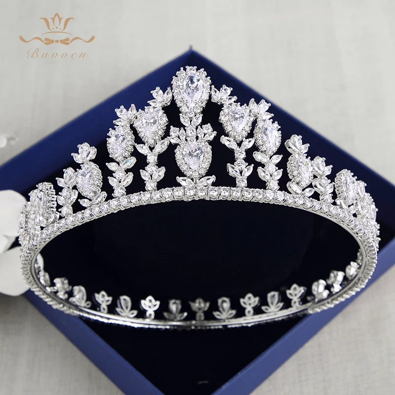 

Bavoen Top Quality Sparkling Zircon Brides Tiaras Round CrownS Silver Crystal Hairbands Headpieces Wedding Hair Accessories