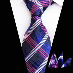 SKng новые проверки Для мужчин s галстук носовой платок комплект жаккардовые Шелка шеи галстук 8 см Полосатый Галстук Пейсли для мужской