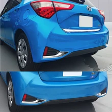 JY 2 pcs Aço Inoxidável SUS304 Tampa Estilo Do Carro luz de Nevoeiro Traseira Guarnições para Toyota Yaris Hatchback Vitz 2017 Facelift