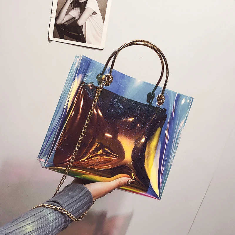 

Female 2018 new wave Korean large-capacity portable diagonal laser transparent jelly bag