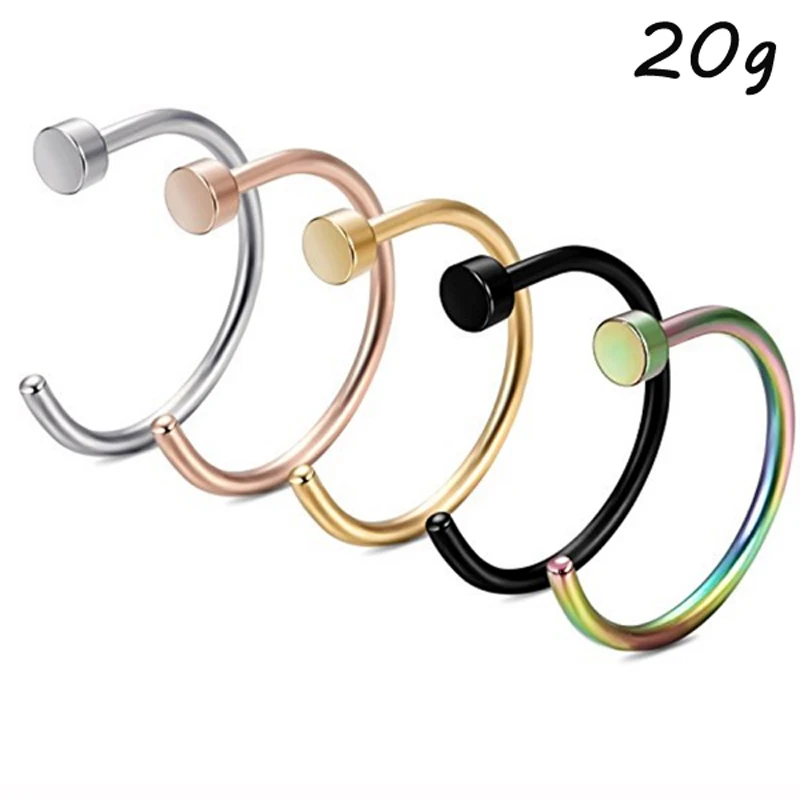 Showlove 5pcs Titanium Anodized Surgical Steel Nose Lip Open Hoop Rings Piercing For Nostril