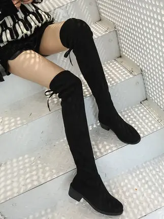 

Long tube over the knee thin skinny boots 2019 new flat bottom boots subnet red wild high spring and autumn women's shoes.