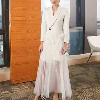 

2019 Cake Dress Sexy Celebrity Elegant Full Turn-Down Collar Women Mesh Patchwork Night Club Bandage Body con Dresses Wholesale