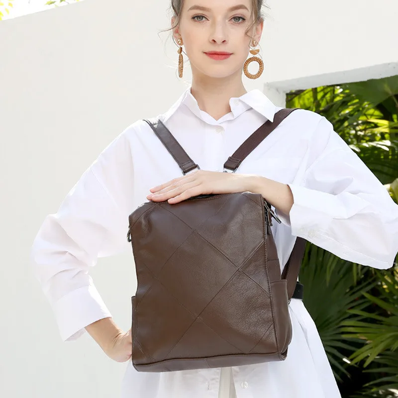 

2019 New Genuine leather Women backpacks first layer leather shoulder bag female multi-function soft leather retro backpack