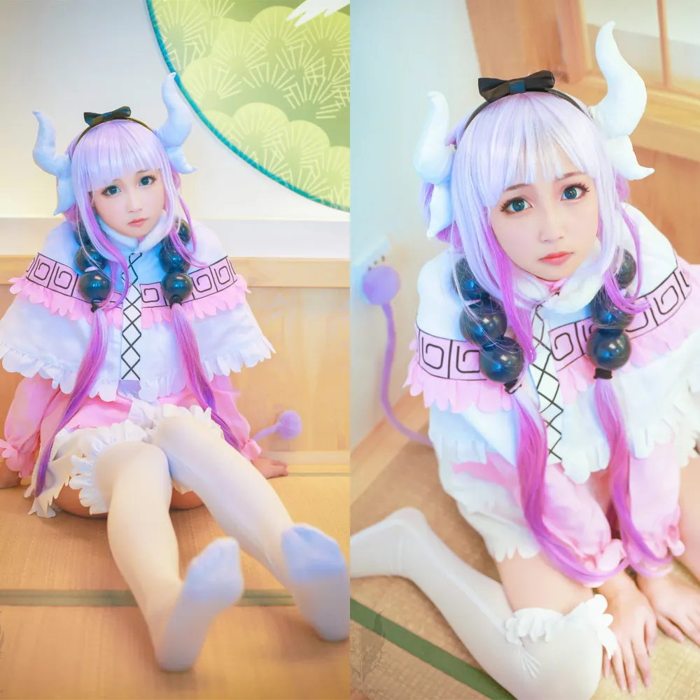 

Free Shipping Cosplay Costume Miss Kobayashi's Dragon Maid Kanna Kamui Pink Dress Cos Uniform Dress New in Stock Halloween