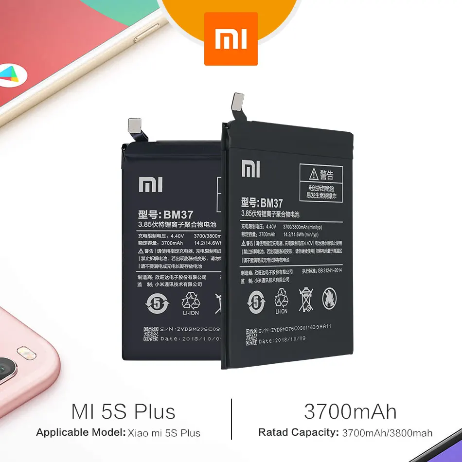 Оригинальная Xiaomi mi 5S Plus батарея BM37 3800 мАч для Xiaomi mi 5S Plus mi 5S Plus высокое качество BM37 сменная батарея для телефона