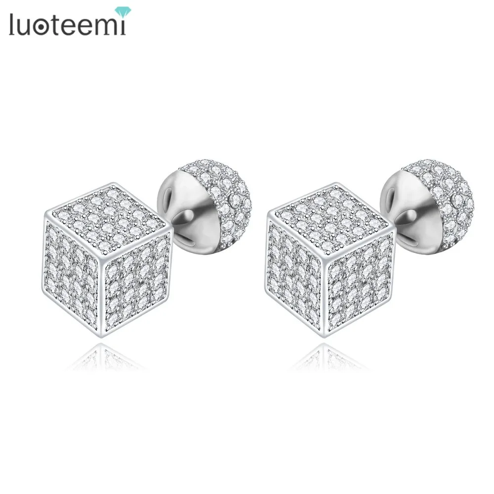 LUOTEEMI font b Trendy b font Brass Jewelry Sparkling Cubic Zirconia Ball and Cube Beads Double