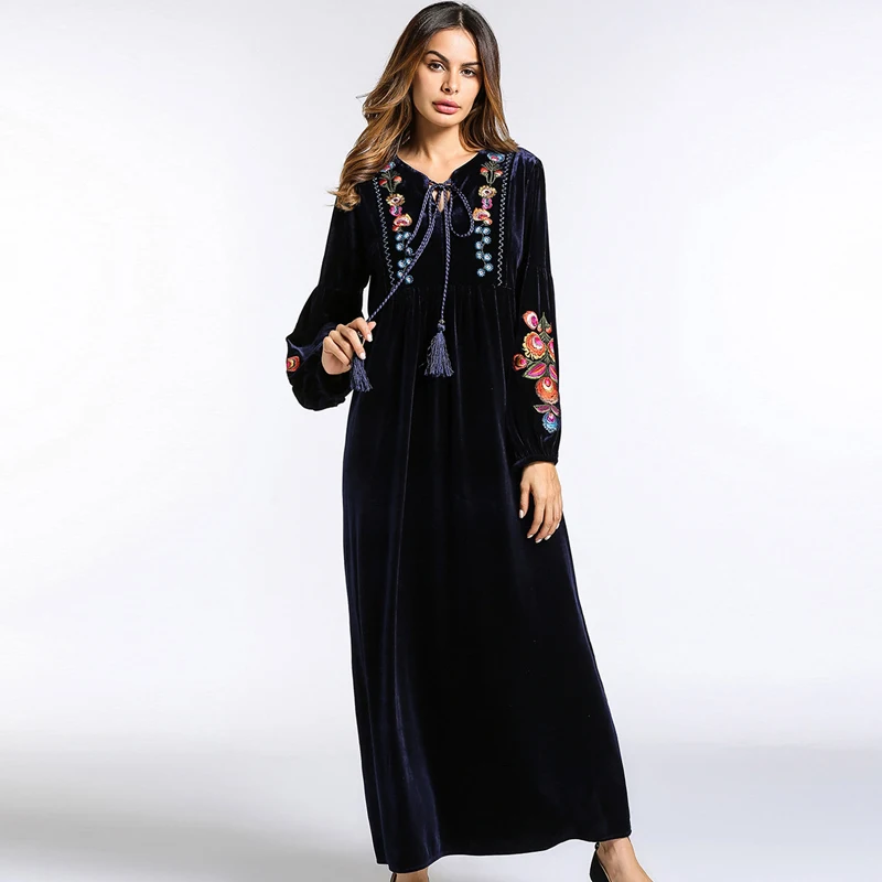 2019 вельветовое платье для хиджаб мусульманок Jilbab кафтан Abaya Дубай халат Musulmane Longue