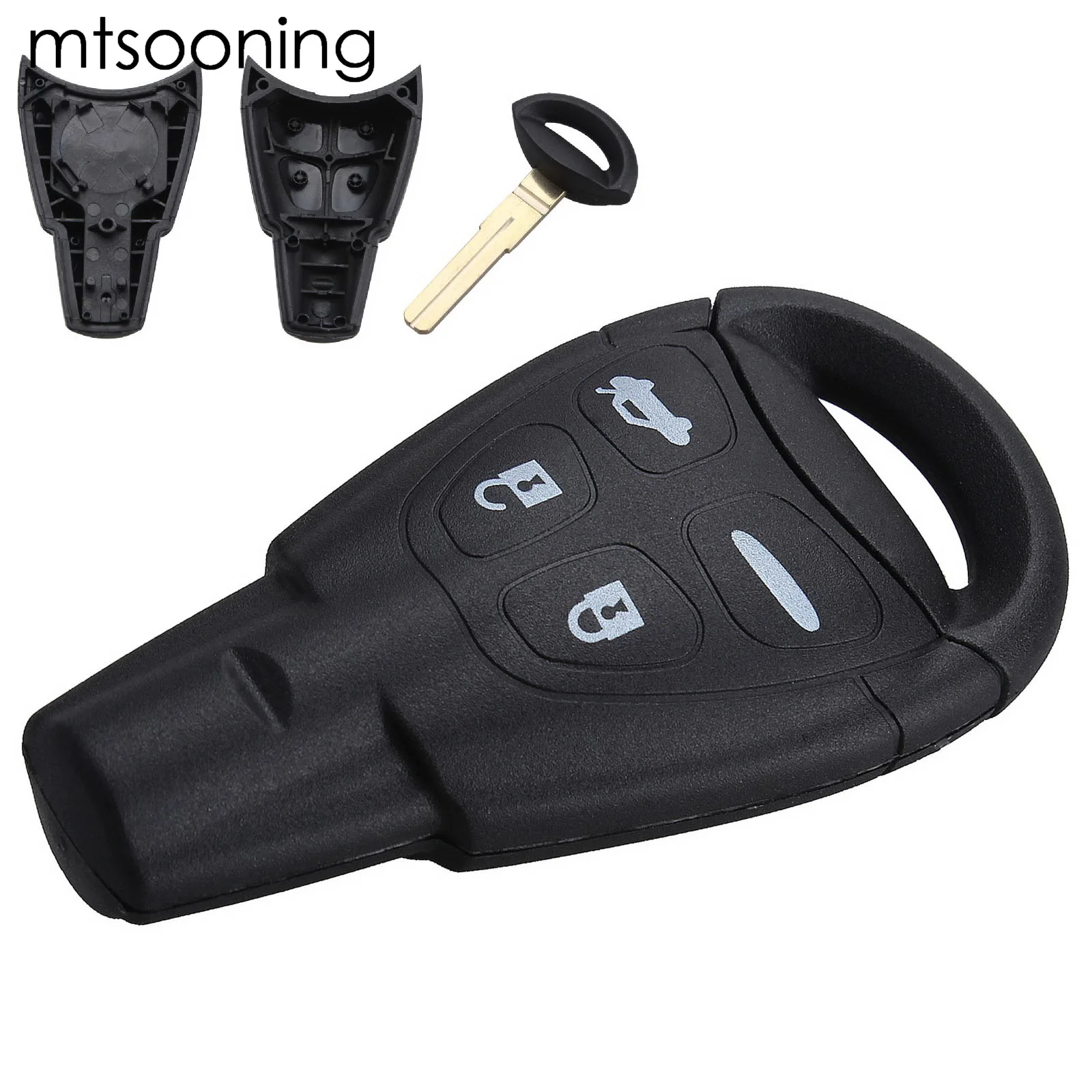 mtsooning Remote Key Shell Fob Blank Blade 4 Button Replacement For 2003-2007 Saab 9-3 Sport Sedan Convertible Sport Combi Wagon