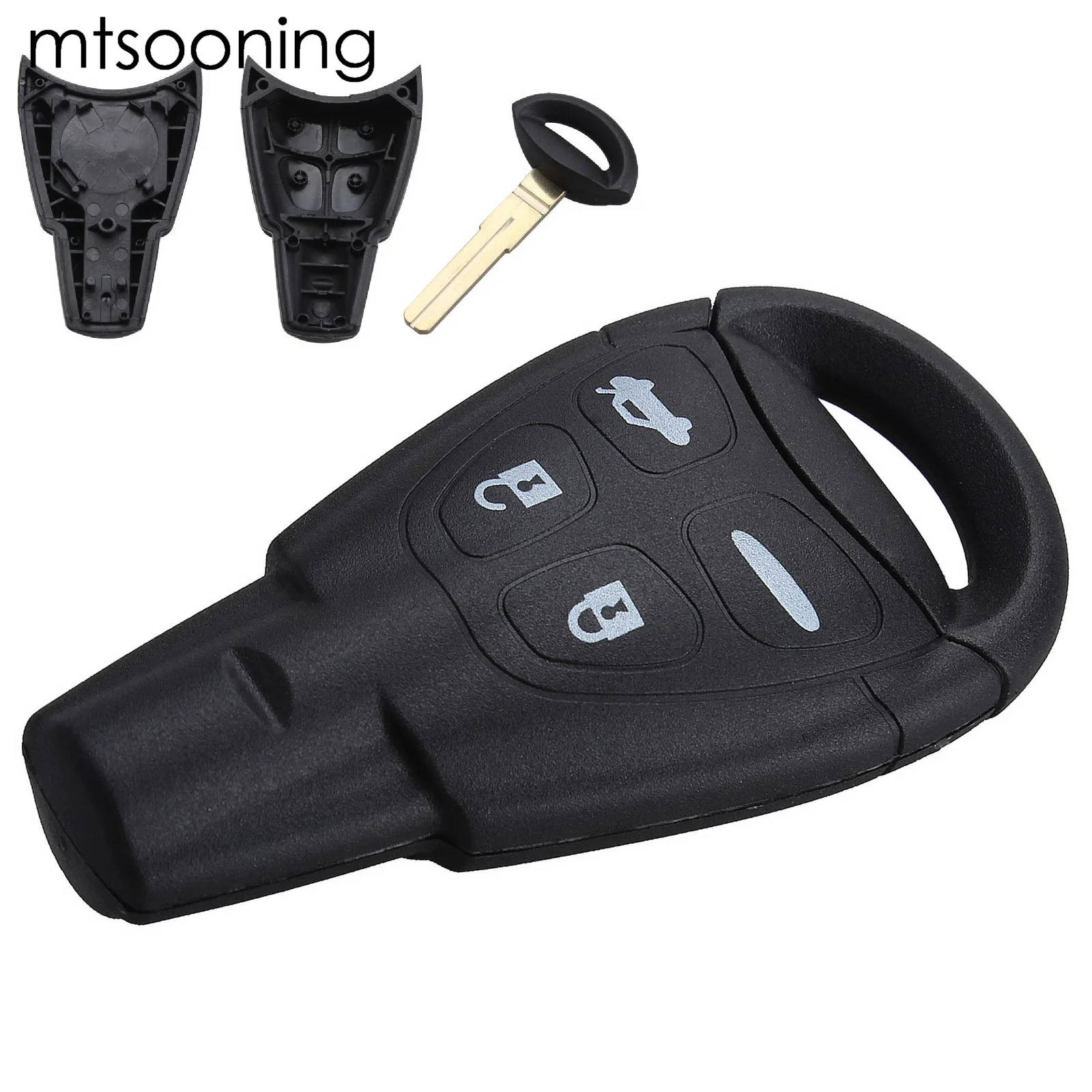 

mtsooning Remote Key Shell Fob Blank Blade 4 Button Replacement For 2003-2007 Saab 9-3 Sport Sedan Convertible Sport Combi Wagon