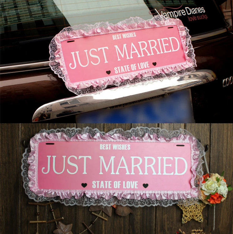 Wedding Car Decoration "Just Married" Lace Banner Wedding Car Hangtag Sign 
