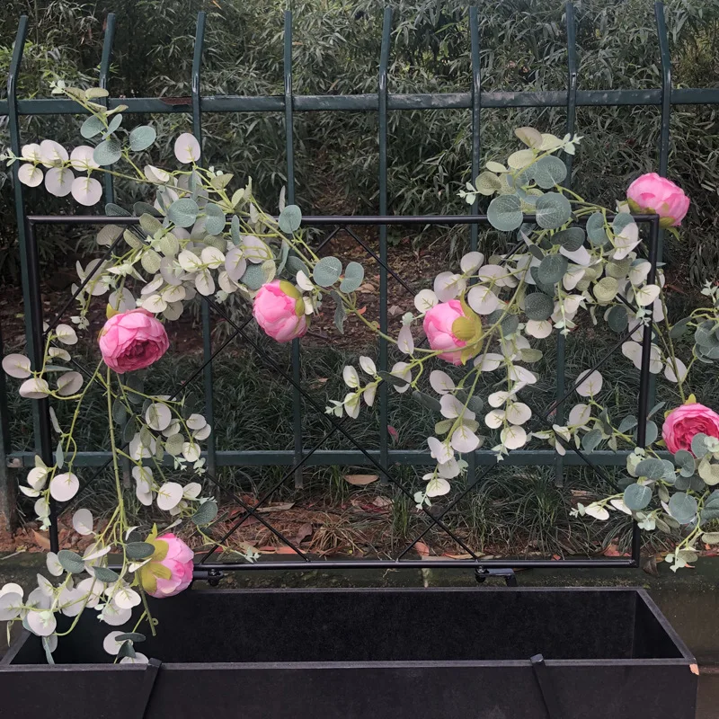 185 см лист эвкалипта Искусственный цветок розы из ротанга домашний балкон организовать Свадебные потолочные украшения DIY свадебный головной убор гирлянда - Цвет: Rose red