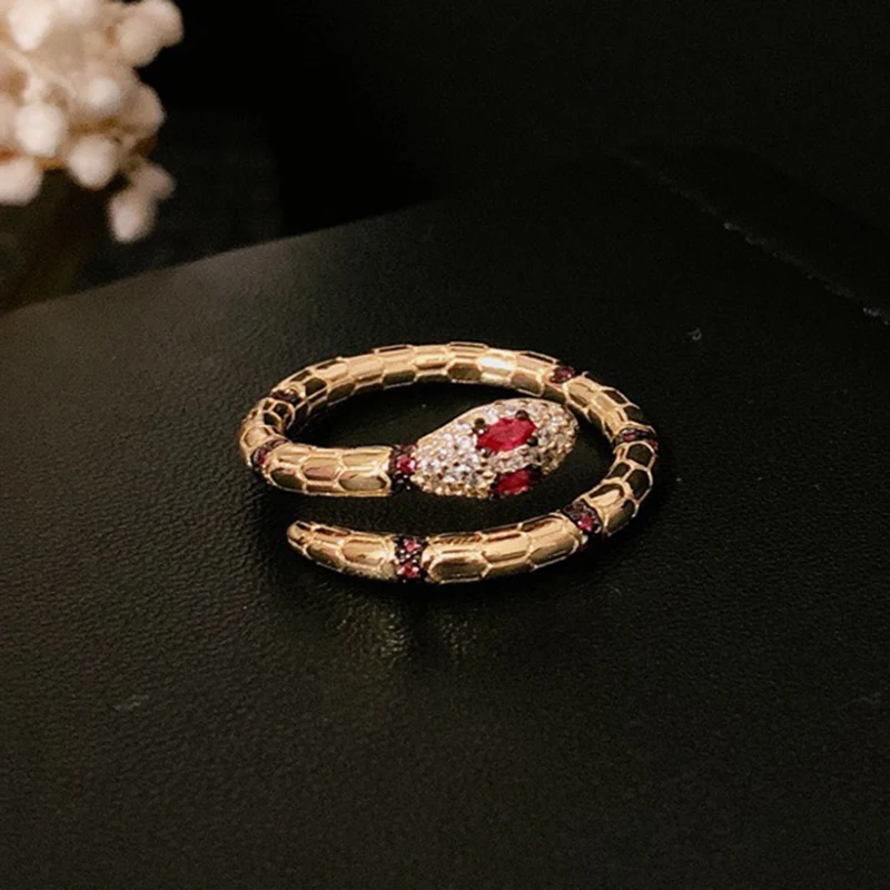 

Brand Pure 925 Sterling Silver Jewelry For Women Gold Color Silver Rings Red Eyes Snake Rings Engagement Wedding Rings Jewelry