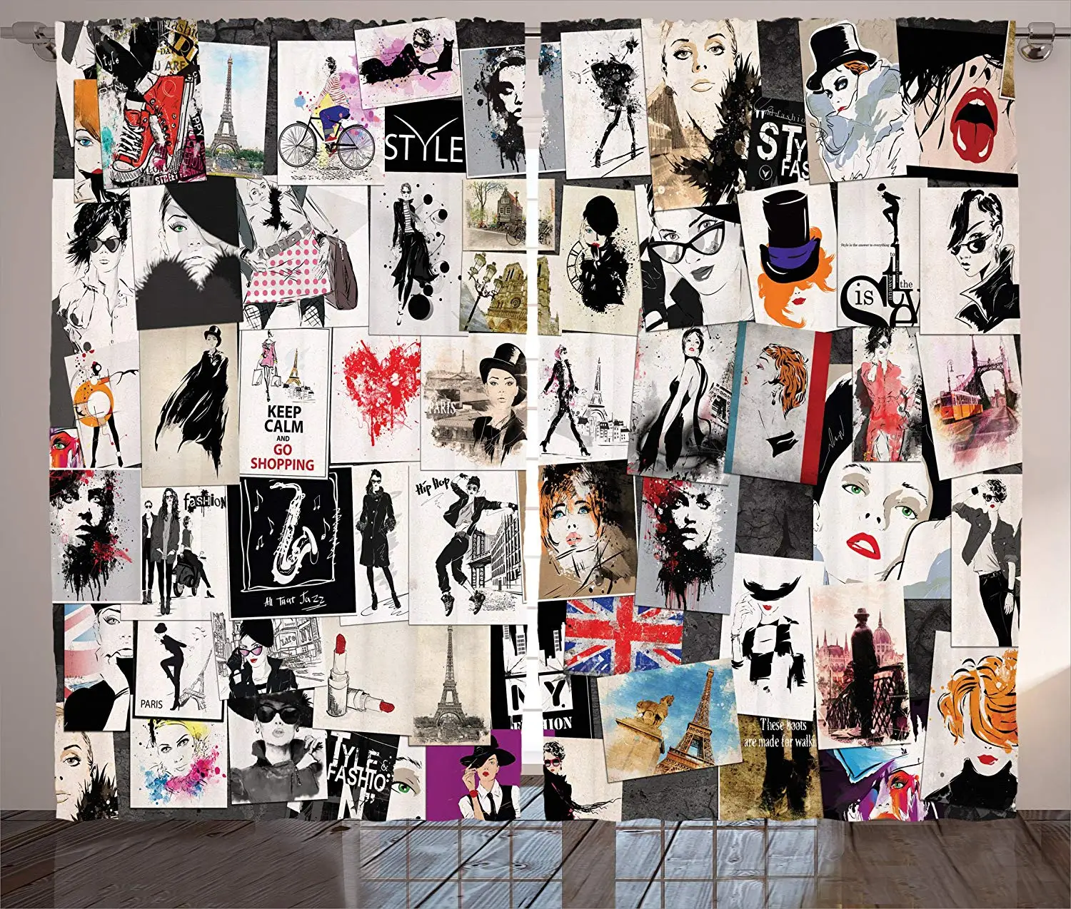 

Fashion House Curtains Collage with Freehand Drawings Portrait of Woman Faces Abstract Living Room Bedroom Window Drapes