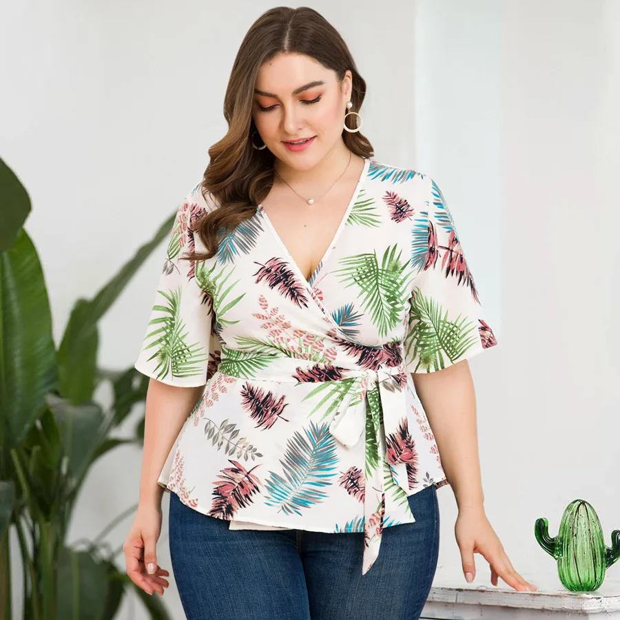 Blusas asimétricas de grande con escote en V cruzado de verano blusas media manga Casual AliExpress Ropa de mujer