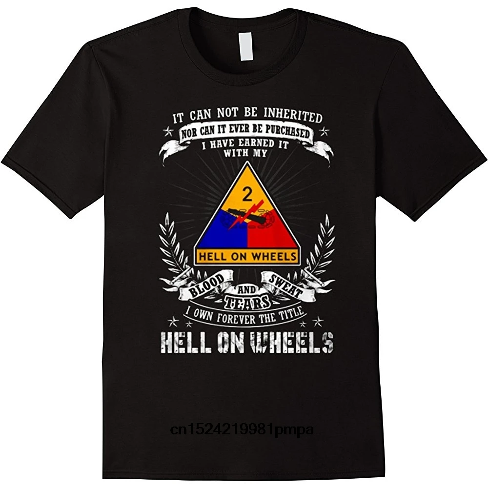 

Funny Men t shirt white t-shirt tshirts Black tee 2nd Armored Division Hell On Wheels T-shirt For Men