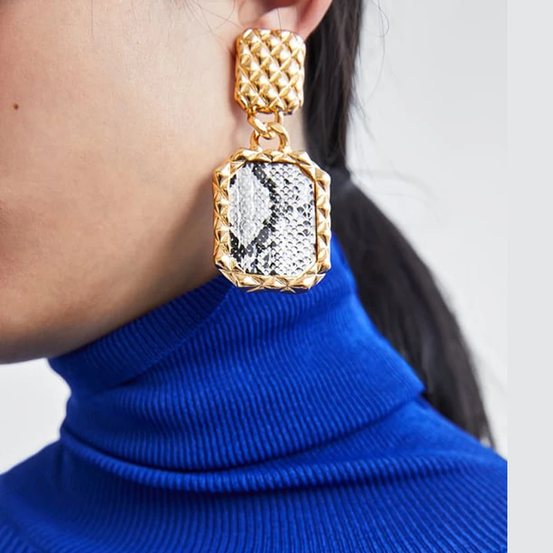 

JUJIA 7 Colors 2019 Women's Trendy Square Snake Skin Geometric Earring for Charm Jewelry Female Metal Classic Orecchini