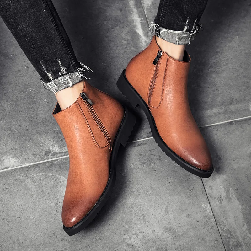 Yomior Fashion Autumn Winter Men Chelsea Boots Pointed Toe Vintage Handmade Leather Boots Business Formal Big Size Ankle