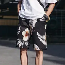 MR-DONOO летние пляжные мужские хлопковые шорты с эластичной резинкой на талии цветочные брюки до колена с принтом Большие размеры повседневные шорты A095-KK013