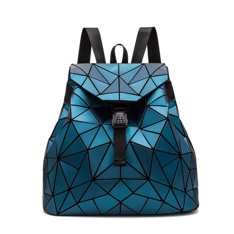 Женский лазерный световой рюкзак школьный голограмма Геометрическая складка школьные сумки для девочек-подростков голографический мешок dos - Цвет: Matte Blue