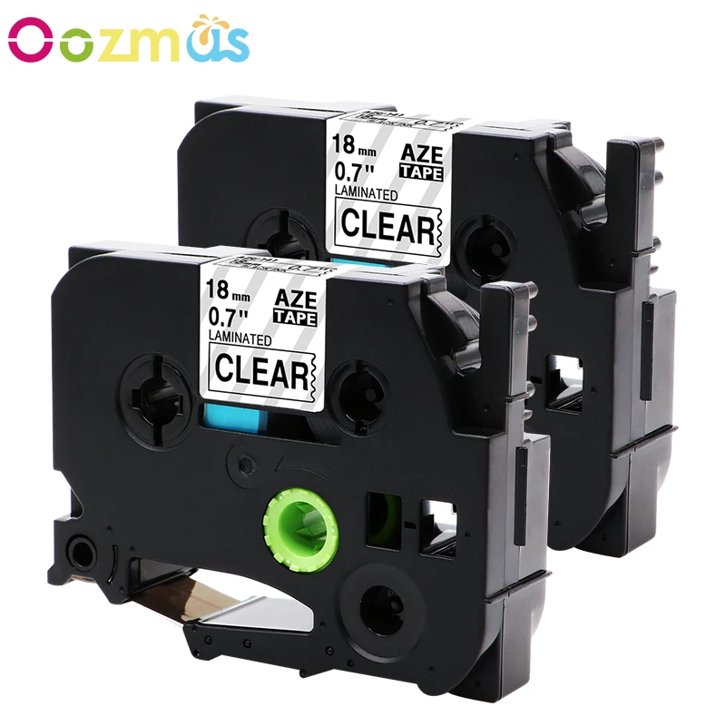 Oozmas 2 PCS Compatible Brother P touch TZ Tape 18mm Black on Clear
