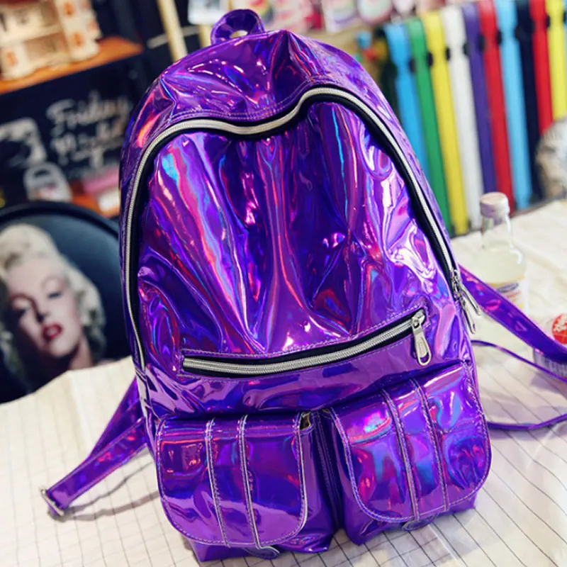 College Wind Girls Mini Backpack Laser Holographic Leather Women Shining College Style Casual School Backpack
