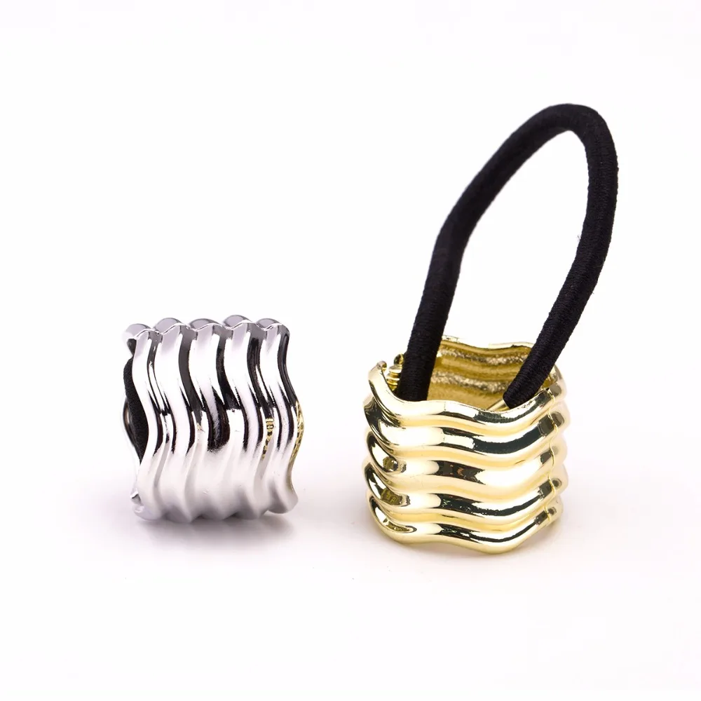 fashion sparkly glitter ponytail holder cuff metal hair tie band circle wrap ring stretch