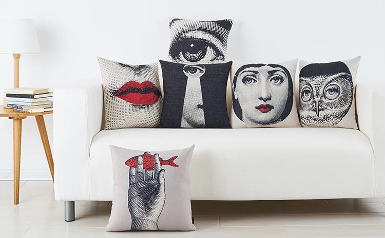 Винтажный стиль rosenthal Piero fornasetti чехол для подушки с рисунками лица красные губы глаза чехол для подушки декоративные льняные хлопковые Чехлы для подушек