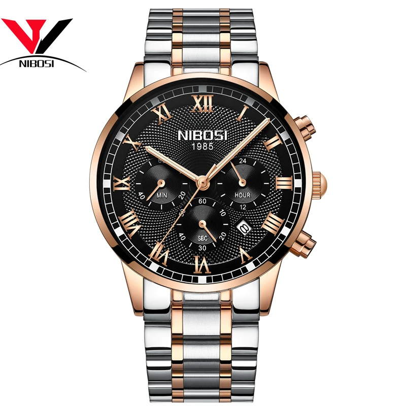 NIBOSI мужские спортивные часы, мужские водонепроницаемые Роскошные Брендовые Часы, модные полностью стальные Аналоговые кварцевые наручные часы Relogio Masculino