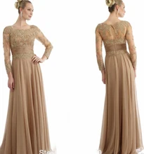 Gold Spitze Mutter Der Braut Kleid Elegante Partei Abendkleid A-Line Mutter Kleid Mit Lange Dreiviertel Chiffon Kleid