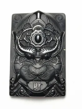 

Koraba Fine Jewelry Natural Black Obsidian Hand-carved Buddha and Magic Pattern +Beads Necklace Free Shipping