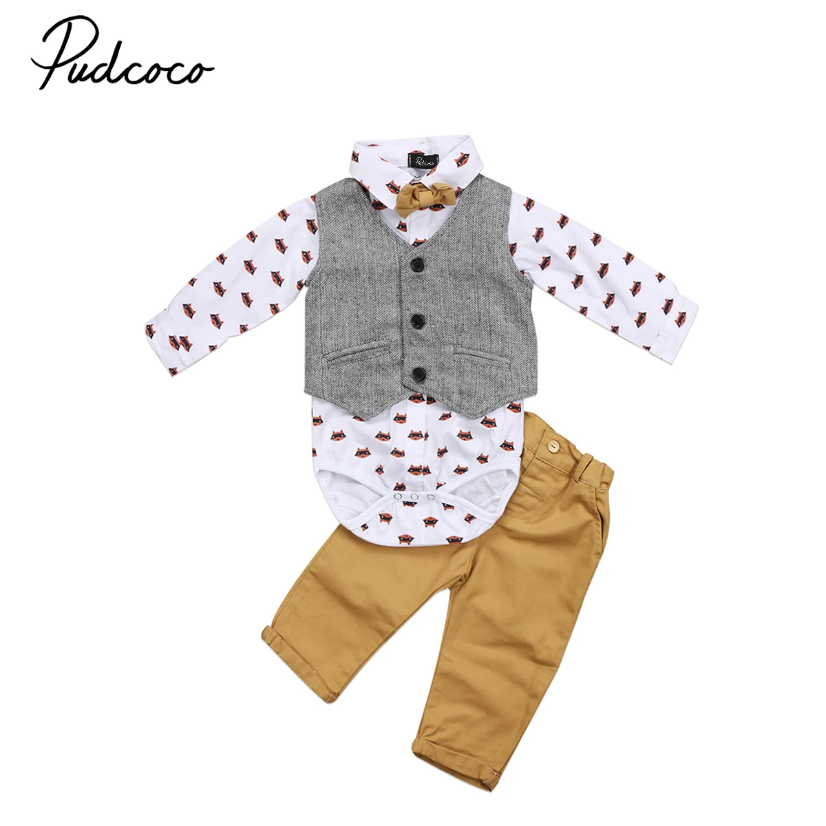 

Helen115 Handsome baby boy clothes Formal Suit Long Sleeve Bodysuit+Waistcoat+Pants Outfits 0-24M