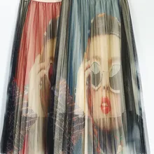 Красные солнцезащитные очки девушка Аватар Печать длинная Плиссированная фатиновая юбка корейский стиль Женская высокая талия сетка Harajuku юбка