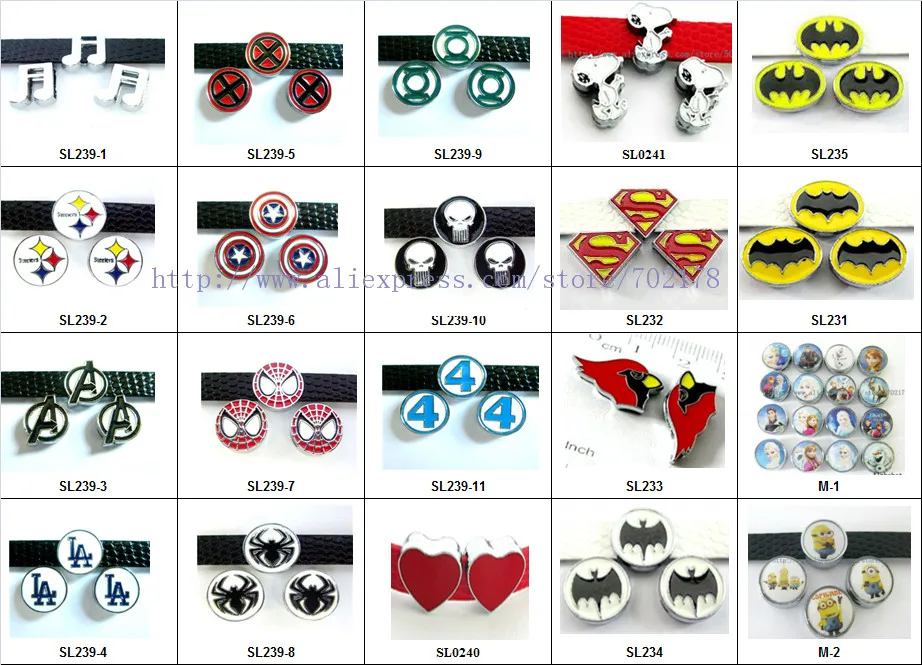 

hot sale charms 5pcs slide Charms Multiples options! Internal Dia.8mm Jewelry Finding fit 8mm wristband pet collar key chain